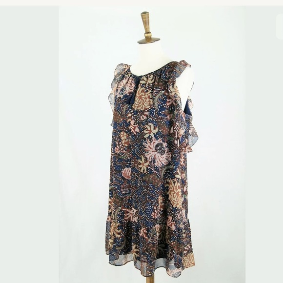 ❌SOLD❌Madewell Floral Lily Ruffle Chiffon Dress L - Picture 3 of 8